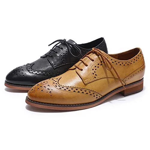 Plainview Plain Toe Lace Up Oxfords MIKCON Women's Genuine Leather Oxfords Brogue Wingtip Lace Up Dress Shoes Casual Formal Derby Saddle Shoes for Women