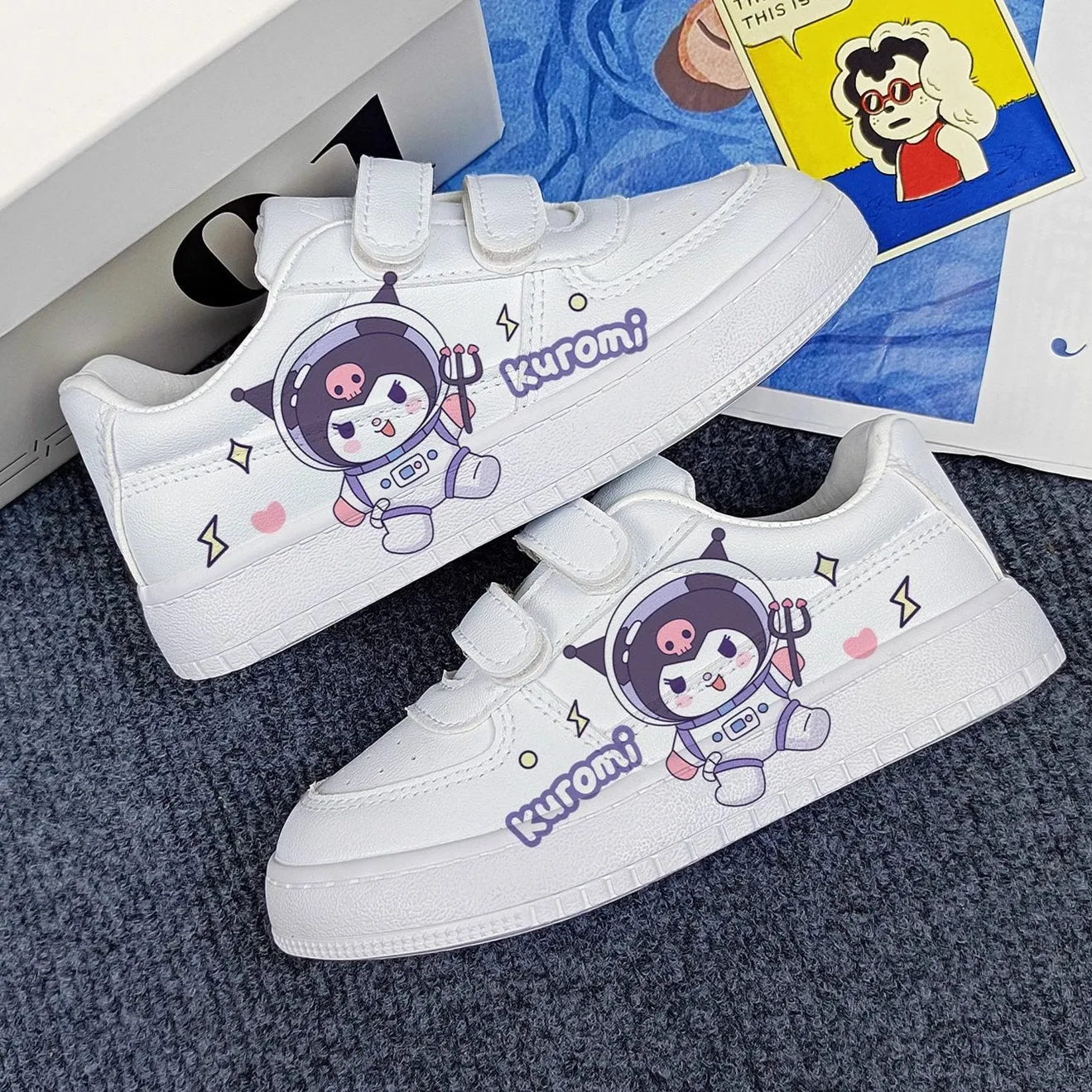 Raffles For Sneakers SPACE Cartoon Print Student Sneakers Kids Size with Velcro Fastener