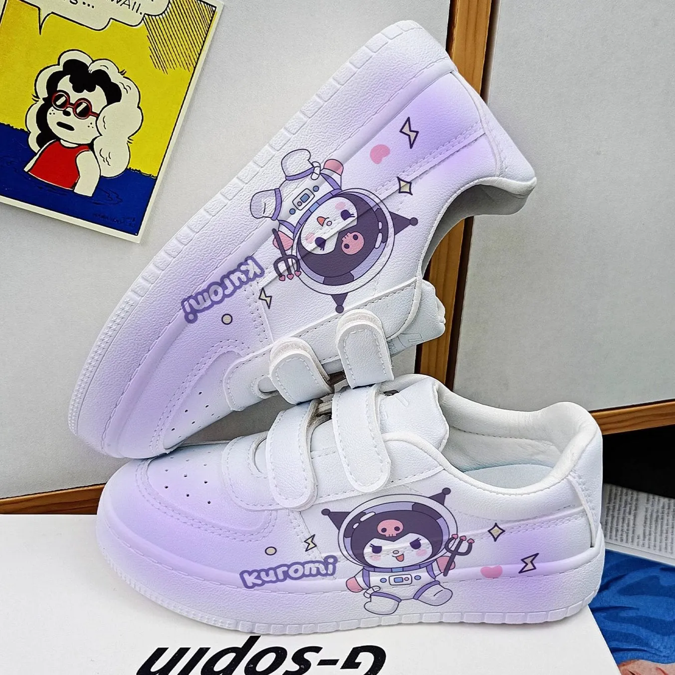 SPACE Cartoon Print Student Sneakers Kids Size with Velcro Fastener Sneakers To Wear With A Dress
