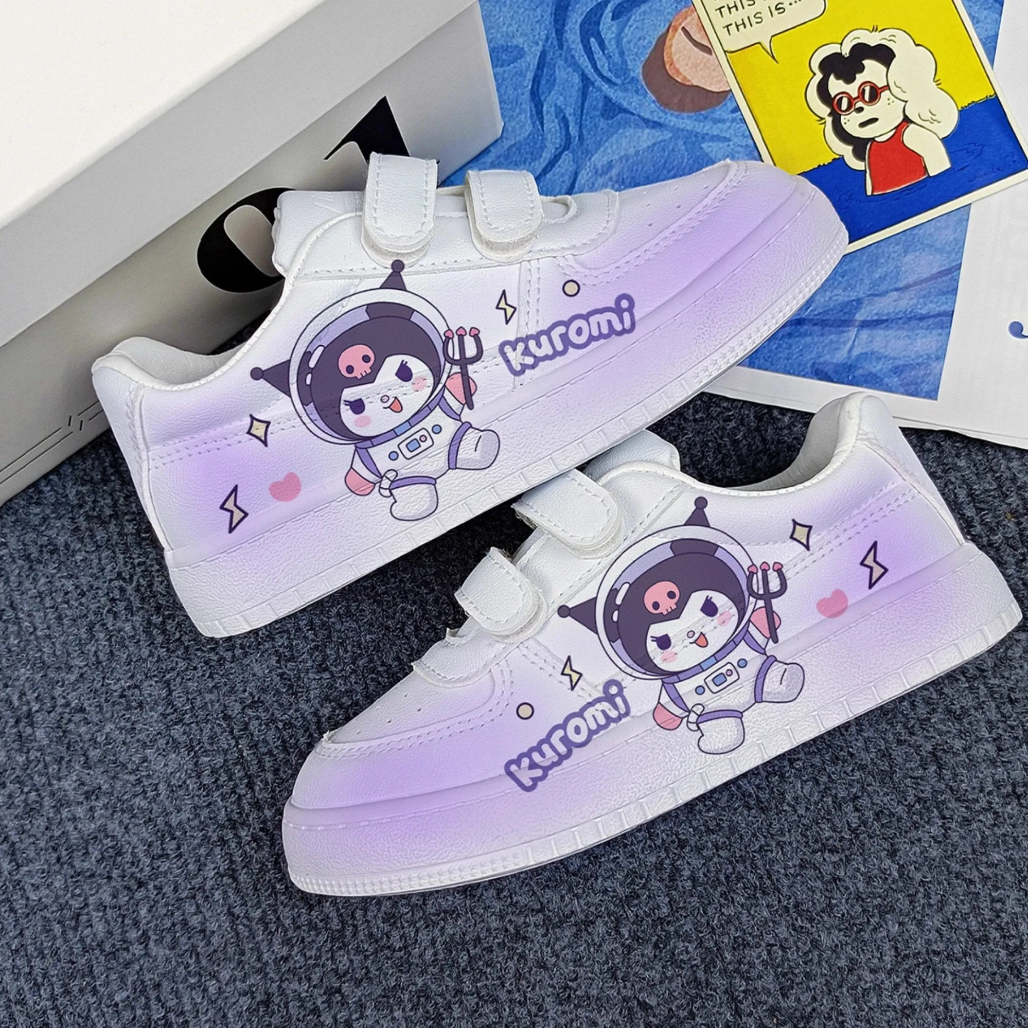 SPACE Cartoon Print Student Sneakers Kids Size with Velcro Fastener Rocketdog Sneakers