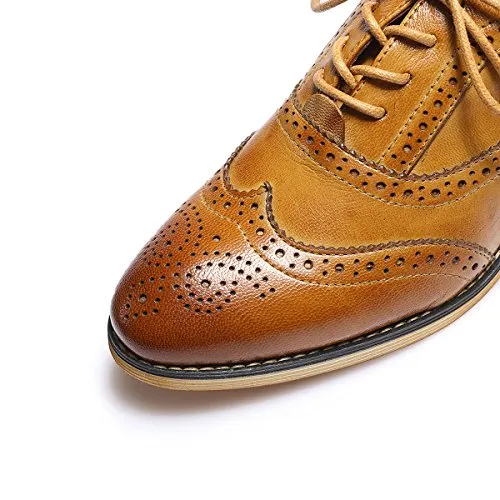Mona flying Women's Leather Lace-up Dress Oxfords Derby Shoes for Women Ladies Spectator Oxfords