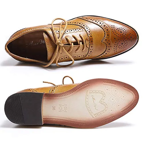 Oxford Wear Mona flying Women's Leather Lace-up Dress Oxfords Derby Shoes for Women Ladies