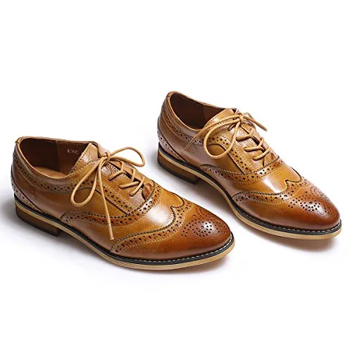 Mona flying Women's Leather Lace-up Dress Oxfords Derby Shoes for Women Ladies Shoes Concourse Waterproof Oxfords