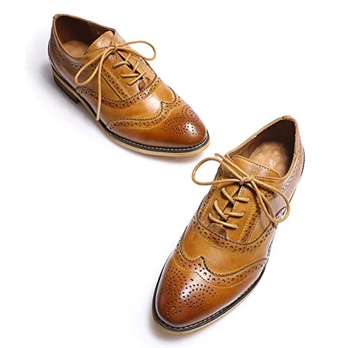 Mona flying Women's Leather Lace-up Dress Oxfords Derby Shoes for Women Ladies Plain-toe Oxfords