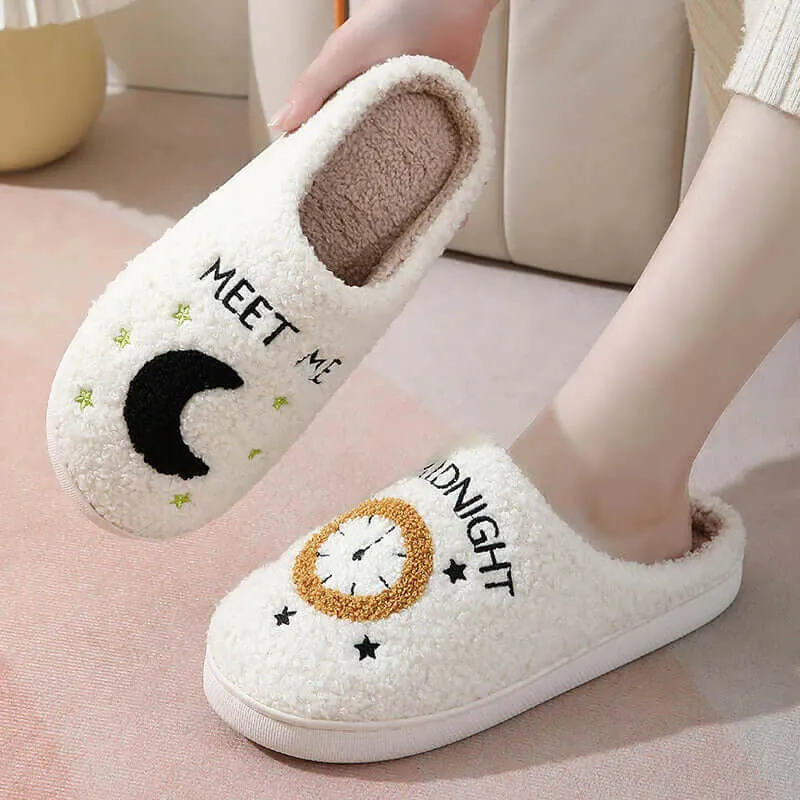 Moon and Clock Print Slipper Winter Warm Home Shoes Cute Bedroom Slippers Anthropologie Slippers