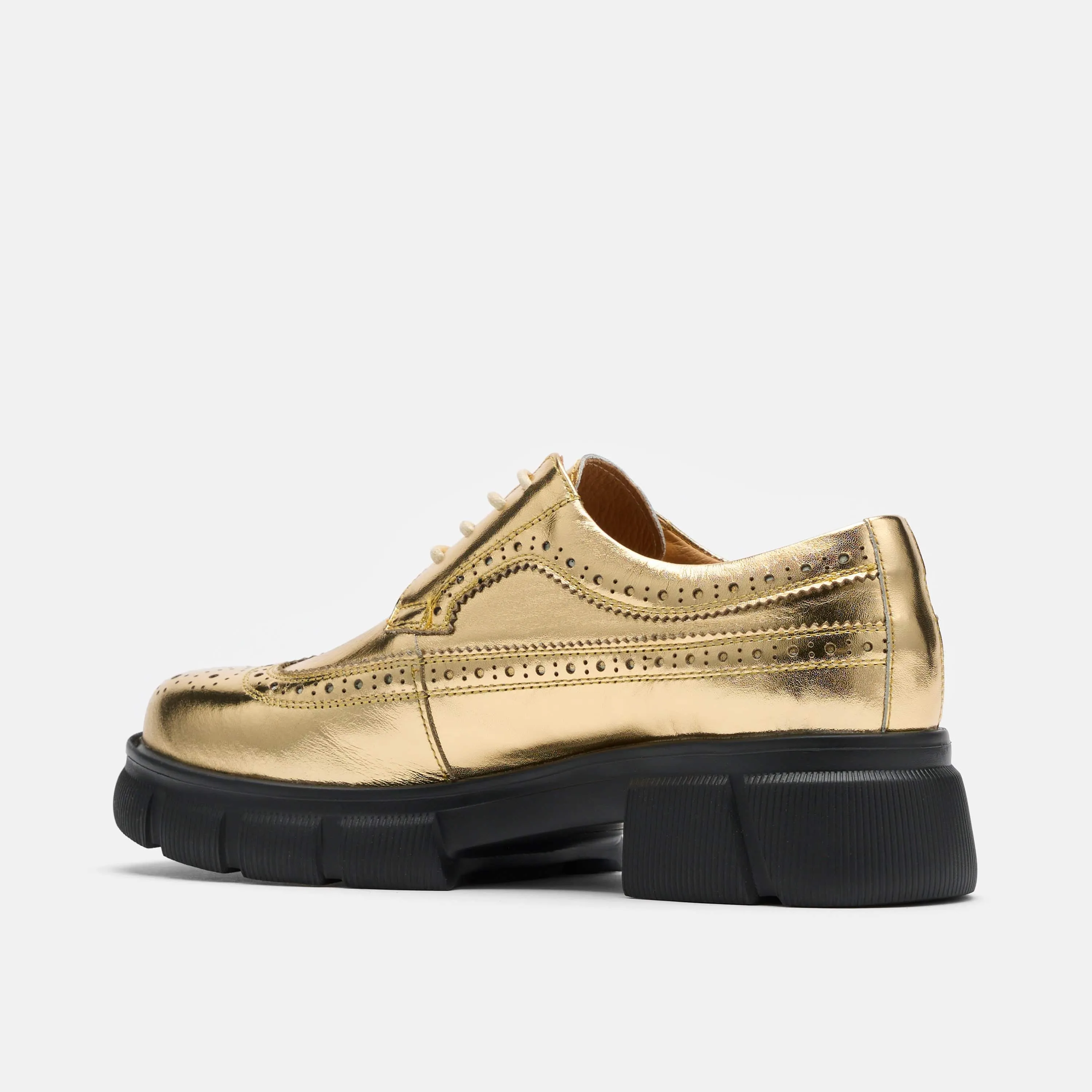 Oxfords Bakery Alweston Ms. Alexander Gold Leather Lug Wingtip Derby