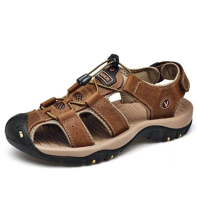 New Men Shoes Genuine Leather Men Sandals Summer Men Causal Shoes Beach Sandals Man Fashion Outdoor Casual Sneakers Size 38-48 Sandals Jamaica Overwater Bungalows