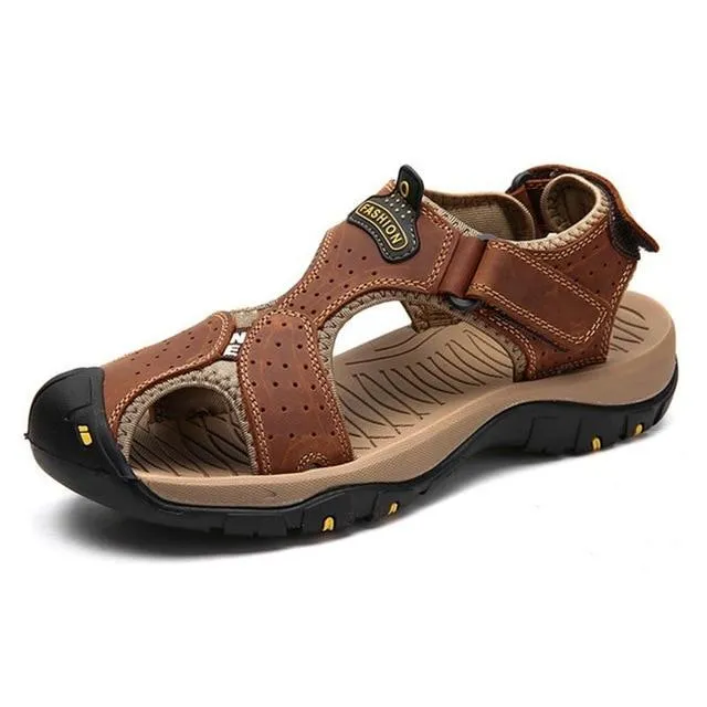 New Men Shoes Genuine Leather Men Sandals Summer Men Causal Shoes Beach Sandals Man Fashion Outdoor Casual Sneakers Size 38-48 Cute Comfortable Walking Sandals