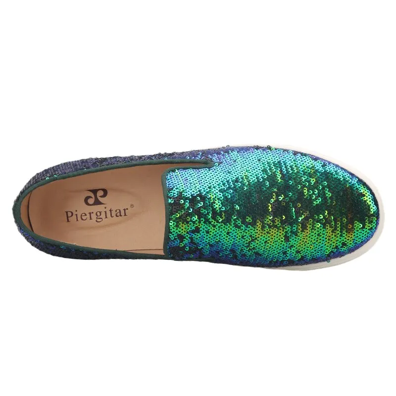 2 Tone Loafers New Style Teal Sequins Handmade Loafers