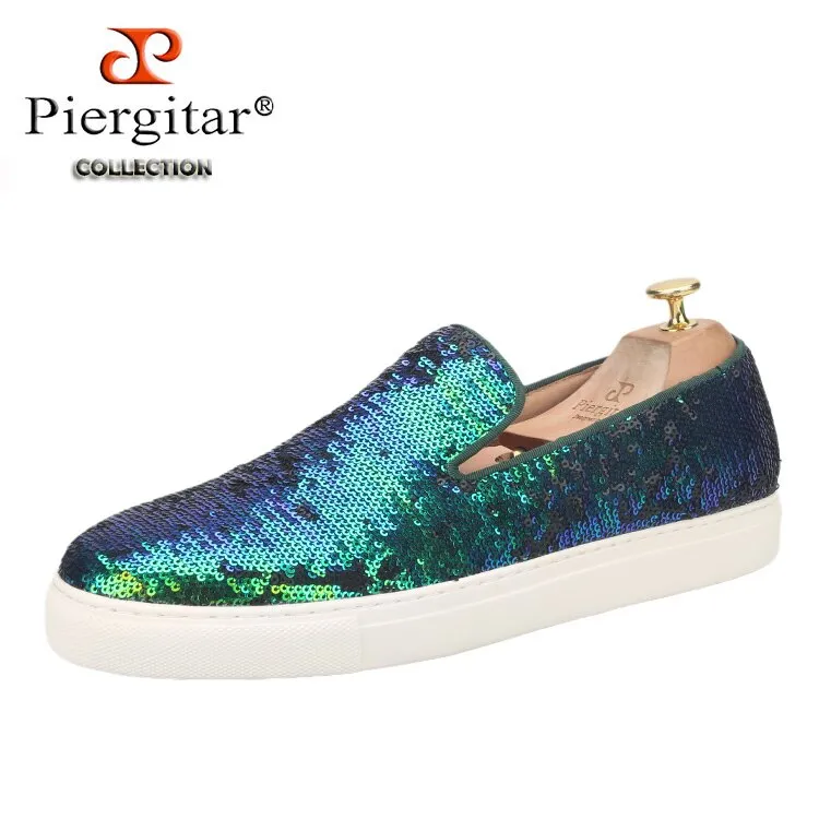 Discount Loafers New Style Teal Sequins Handmade Loafers