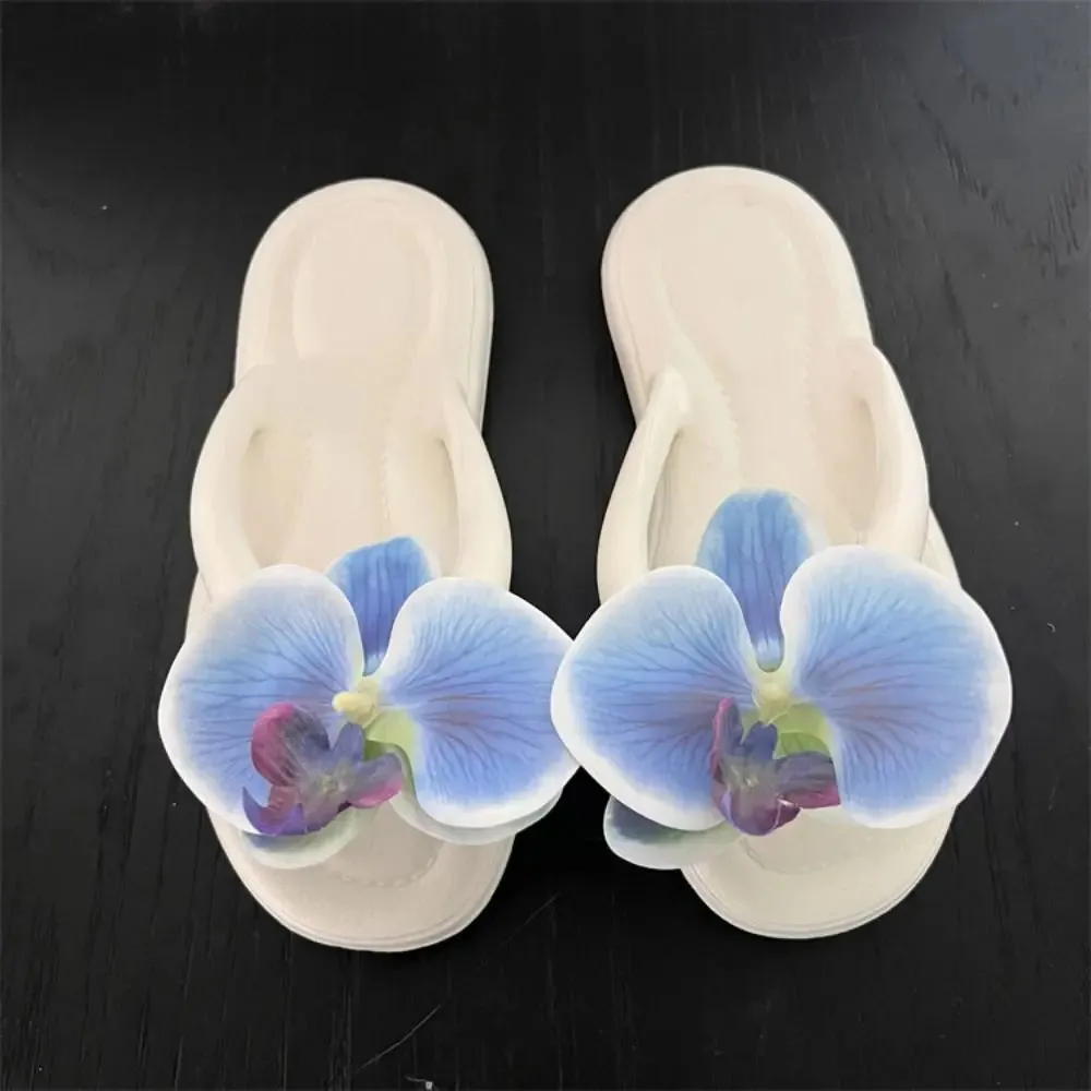 Grip Flip Flops New! Summer Butterfly Orchid Flower Slippers For Women Soft Soled Sandals Student Girls Non-Slip Home Indoor Shoes Beach Shoes