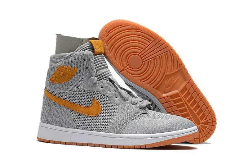 Nike Air Jordan 1 High Retro Flyknit Grey Orange Shoes Basketball Men Size US 7 - 13 Asics Boxing Shoes