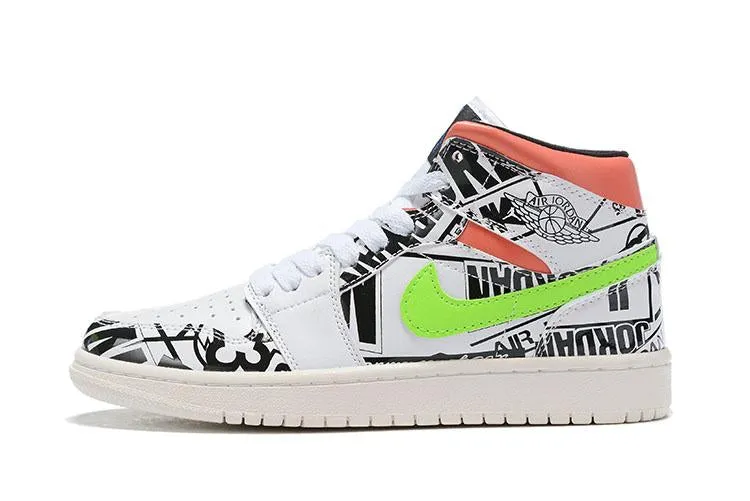 Nike Air Jordan 1 Mid SE 'Over-Print Logos' Sneaker Shoes Sale Men Size 7-12 Asics Shoes Running Shoes