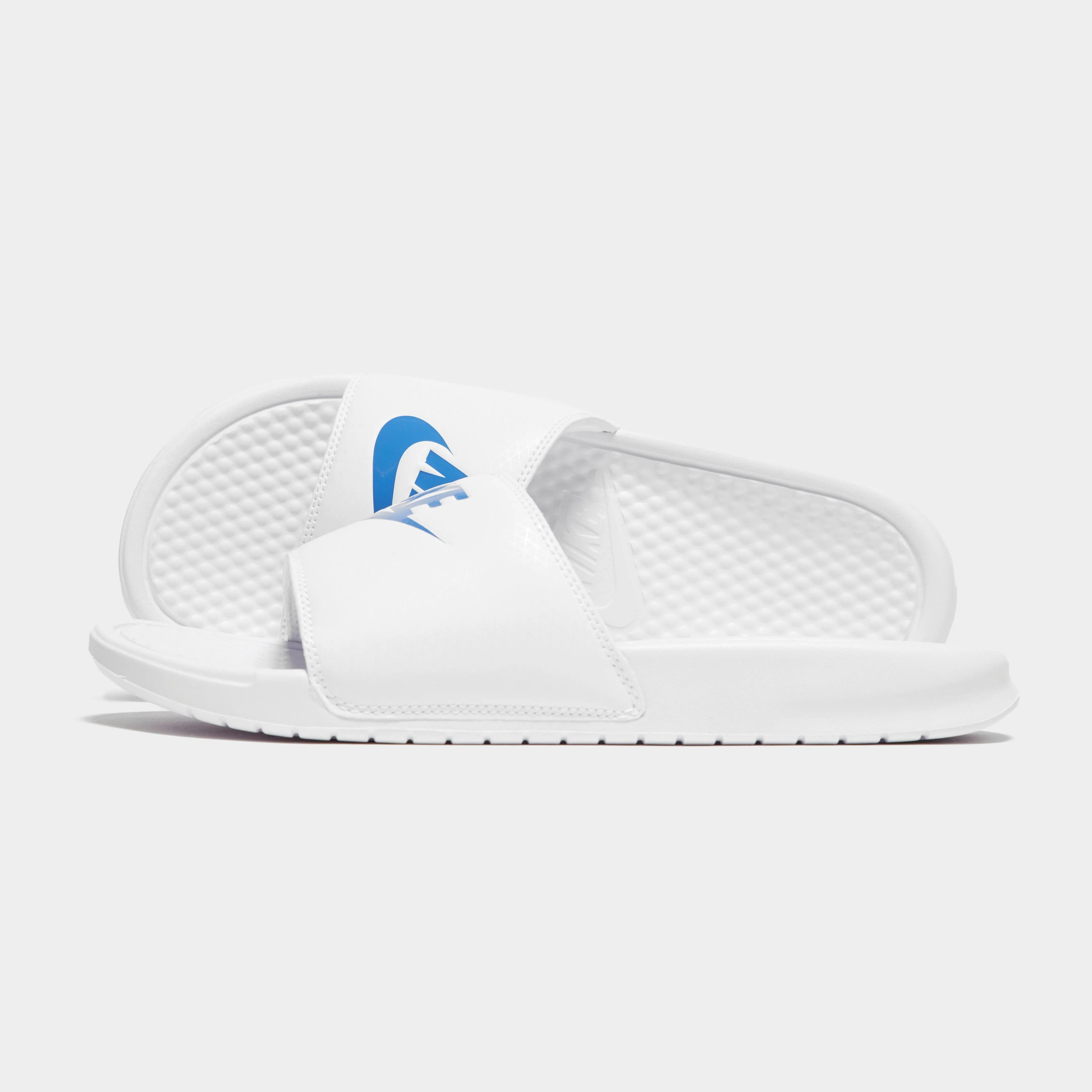 Nike Benassi "Just Do It" White & Blue Best Asics Indoor Shoes