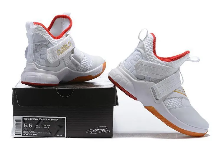 Nike Lebron Soldier XII 12 SFG EP Grey White Red Men Shoes Sale Size US7,8,8.5,9,10,11,12 Asics Run Shoes