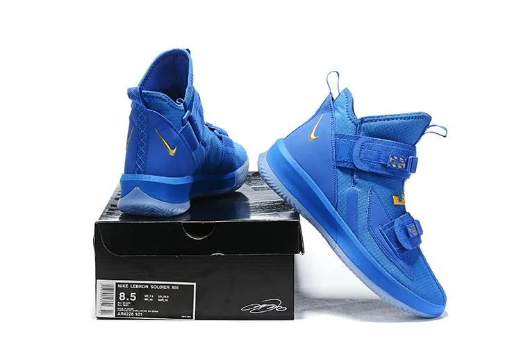 Asics Clay Shoes Nike Lebron Soldier XIII 13 Blue Gold Men Sneaker Shoes Sale Size US7,8,8.5,9,10,11,12