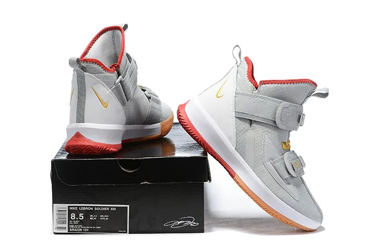 Nike Lebron Soldier XIII 13 Grey White Men Sneaker Shoes Sale Size US7,8,8.5,9,10,11,12 Taylor Fritz Asics Shoes