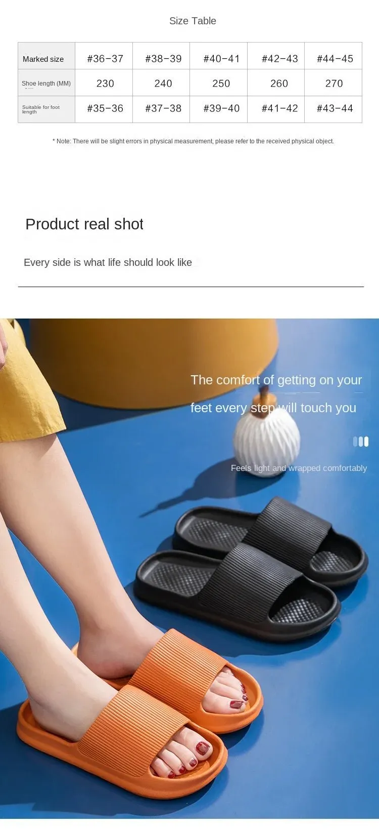 Fuzzy Slides Non-slip, wear-resistant, thick EVA sole, comfortable, bathroom flip-flops