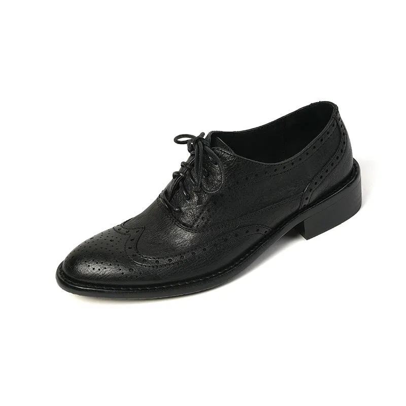 Oxford Tie Shoes for Women Genuine Leather Brogue Shoes in Brown/Black Harrison Monk Oxfords