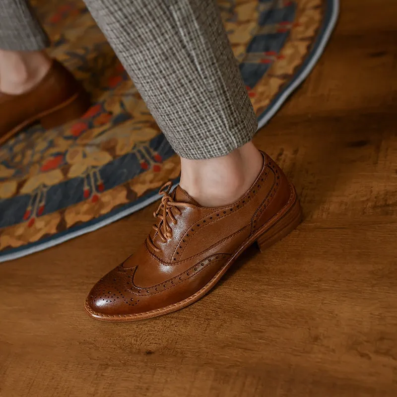 Zerogrand Remastered Wingtip Unlined Oxford Oxford Tie Shoes for Women Genuine Leather Brogue Shoes in Brown/Black