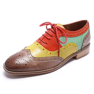 Mona flying Women's Leather Perforated Lace-up Brogue Wingtip Derby Saddle Oxfords Shoes for Women ladis Girls Zerøgrand Wingtip Oxford