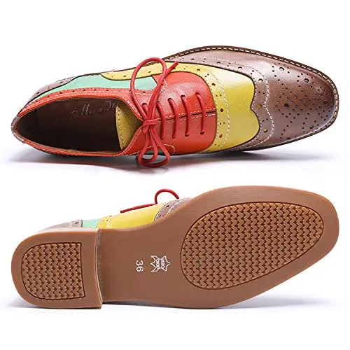 Oxford Vs Brogue Mona flying Women's Leather Perforated Lace-up Brogue Wingtip Derby Saddle Oxfords Shoes for Women ladis Girls