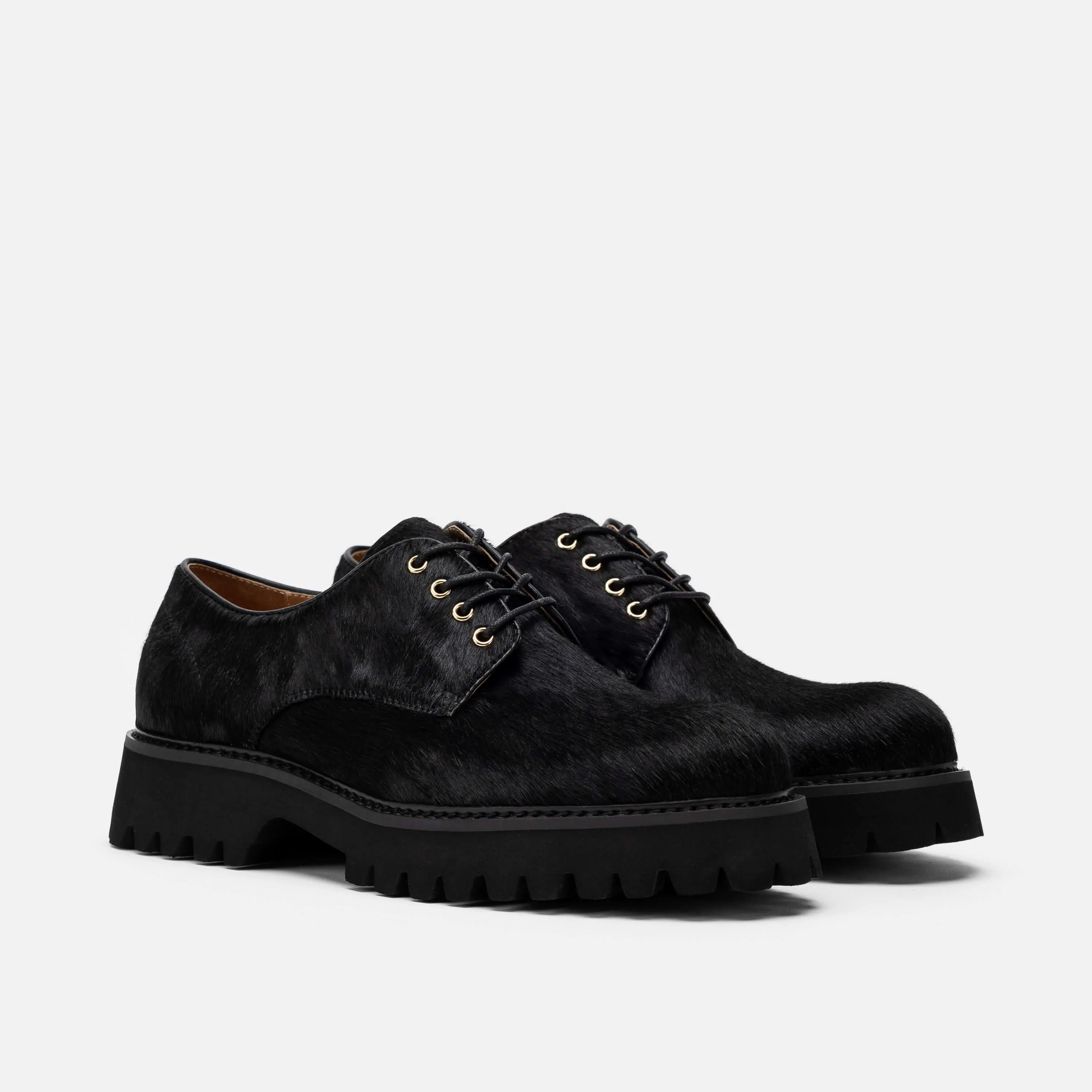 Ms. Luca Black Horse Lug Derby Leather Oxfords Shoes