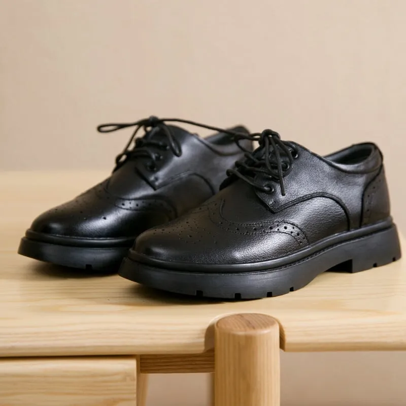 Wingtip Oxford Shoes Women's Genuine Leather Lace Up Full Brogues in Black/Brown Branford Casual Dress Oxfords