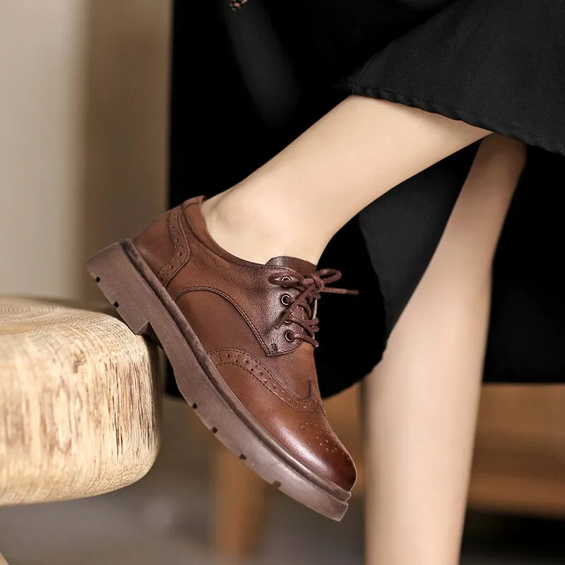 Best Cheap Oxfords Wingtip Oxford Shoes Women's Genuine Leather Lace Up Full Brogues in Black/Brown