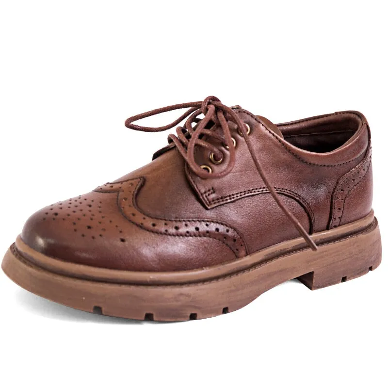Wingtip Oxford Shoes Women's Genuine Leather Lace Up Full Brogues in Black/Brown Bradford Cap Toe Oxfords