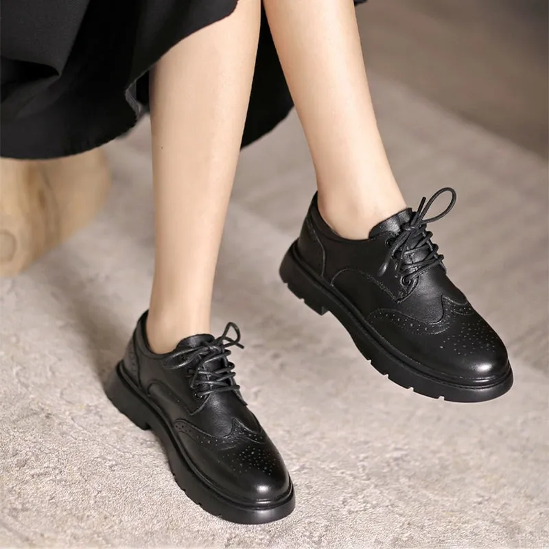 Wingtip Oxford Shoes Women's Genuine Leather Lace Up Full Brogues in Black/Brown Updated Oxfords Products