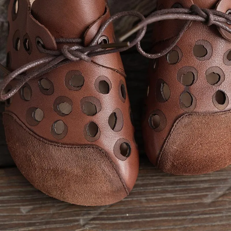 Handmade Womens Soft Genuine Leather Sandals Lace Up Brown Sadie Oxfords