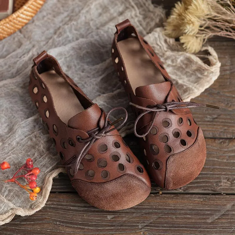 Handmade Womens Soft Genuine Leather Sandals Lace Up Brown Shop Moc Oxford