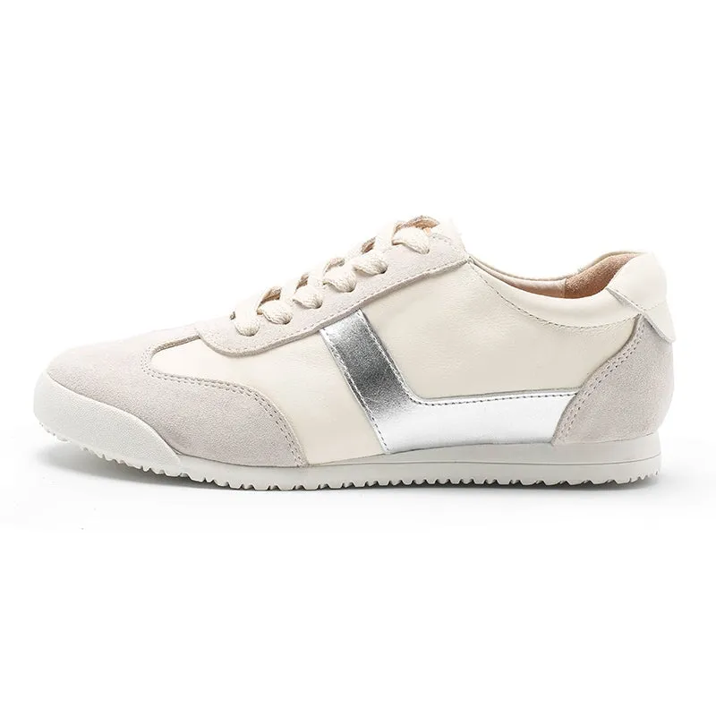 White Shoes for Women Army Trainer Leather Sneakers - Beige/Pink White Oxford Shoes