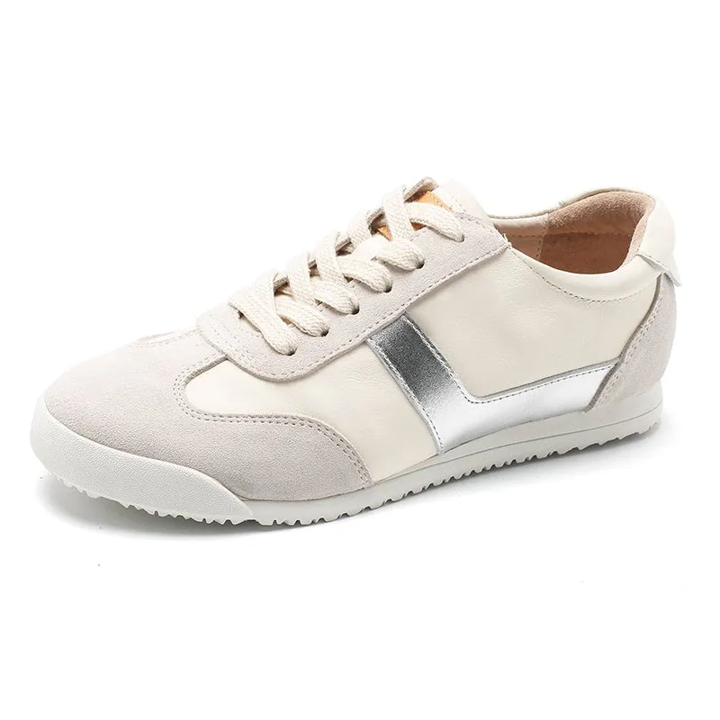 White Oxford Shirt White Shoes for Women Army Trainer Leather Sneakers - Beige/Pink