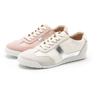 White Shoes for Women Army Trainer Leather Sneakers - Beige/Pink Fletcher Moc Toe Oxfords