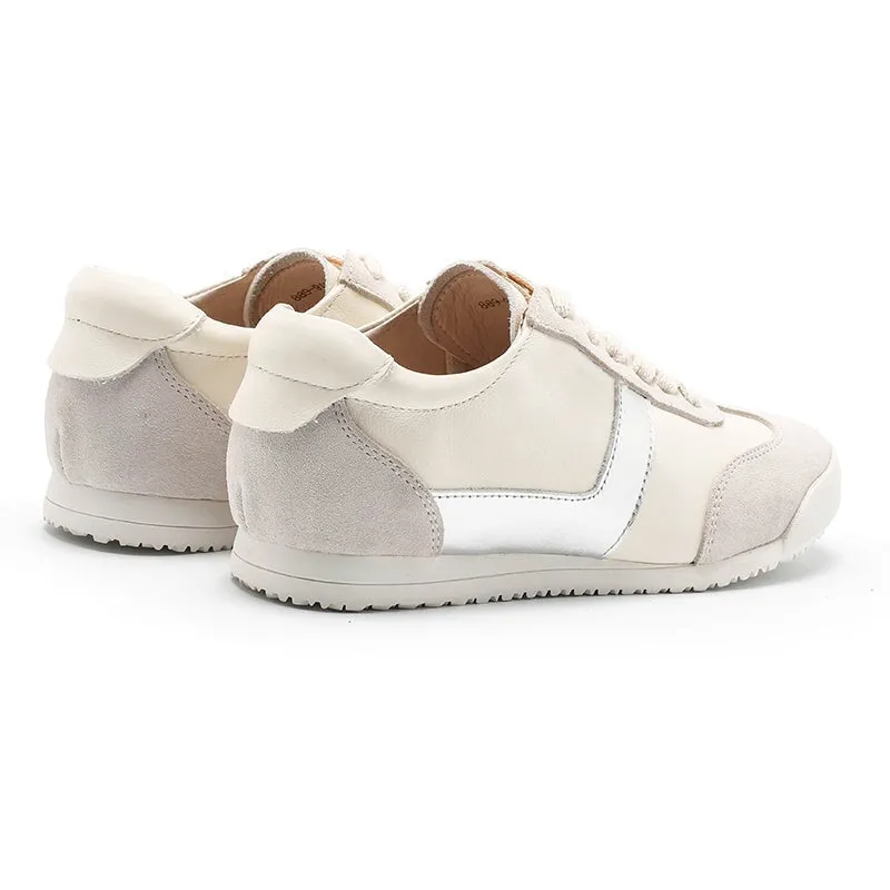 White Shoes for Women Army Trainer Leather Sneakers - Beige/Pink Oxfords Restaurant Southampton