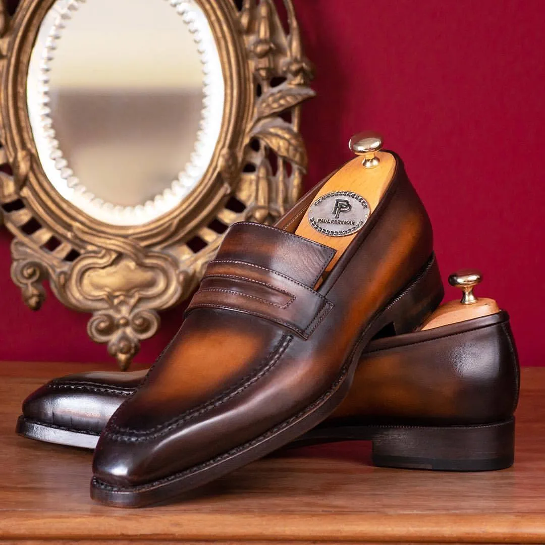 Paul Parkman Brown Burnished Goodyear Welted Loafers Formal Loafers Shoes