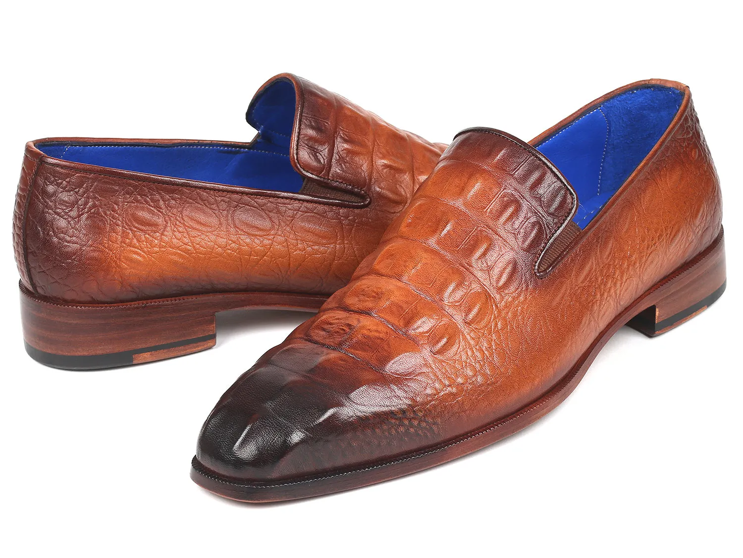 Paul Parkman Brown Crocodile Embossed Calfskin Loafers (ID#5576-BRW) Mens Loafers Black