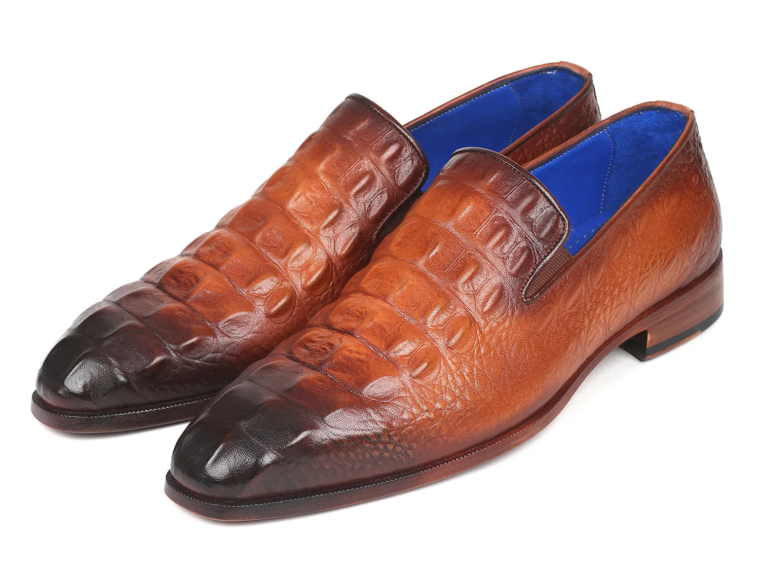 Paul Parkman Brown Crocodile Embossed Calfskin Loafers (ID#5576-BRW) Loafers Rubber Sole