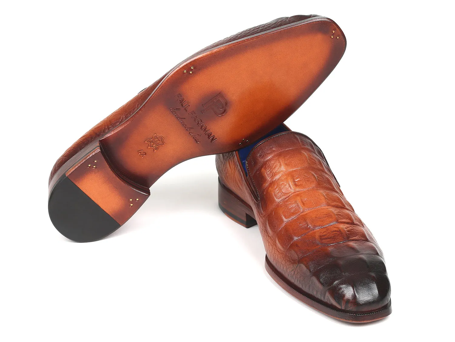 Paul Parkman Brown Crocodile Embossed Calfskin Loafers (ID#5576-BRW) Classic Lug Loafers