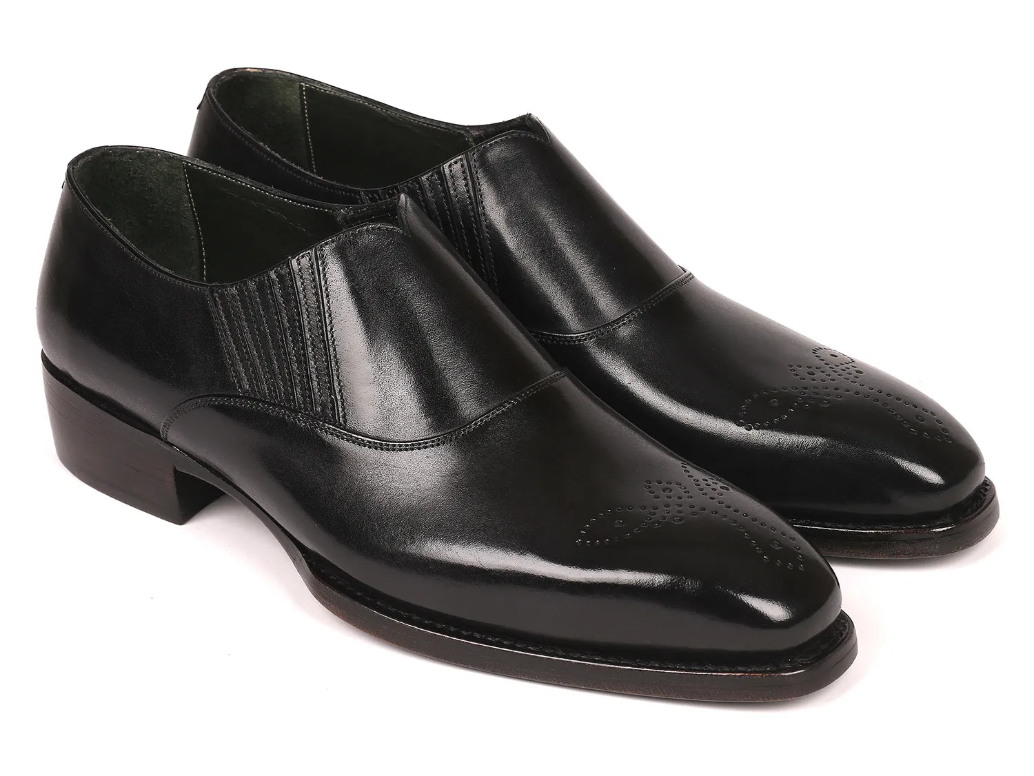Paul Parkman Goodyear Welted Black Elasticated Loafers (ID#GH861TR) Carmina Loafers