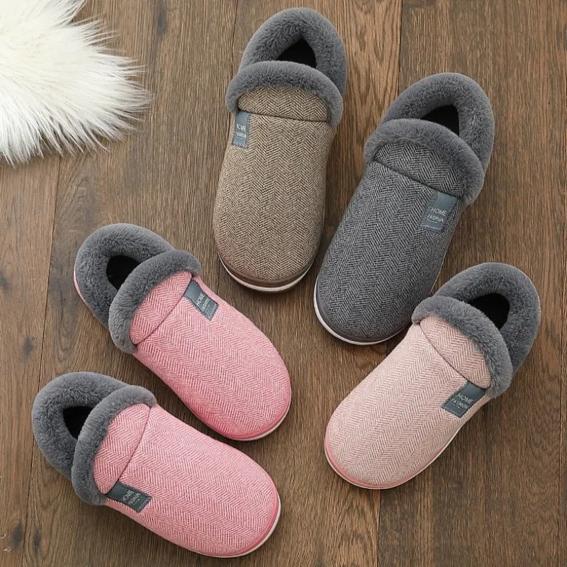 Cuzcare Men Fur Slippers Cute Heel Wrap Winter Home Shoes Rack Room Slippers