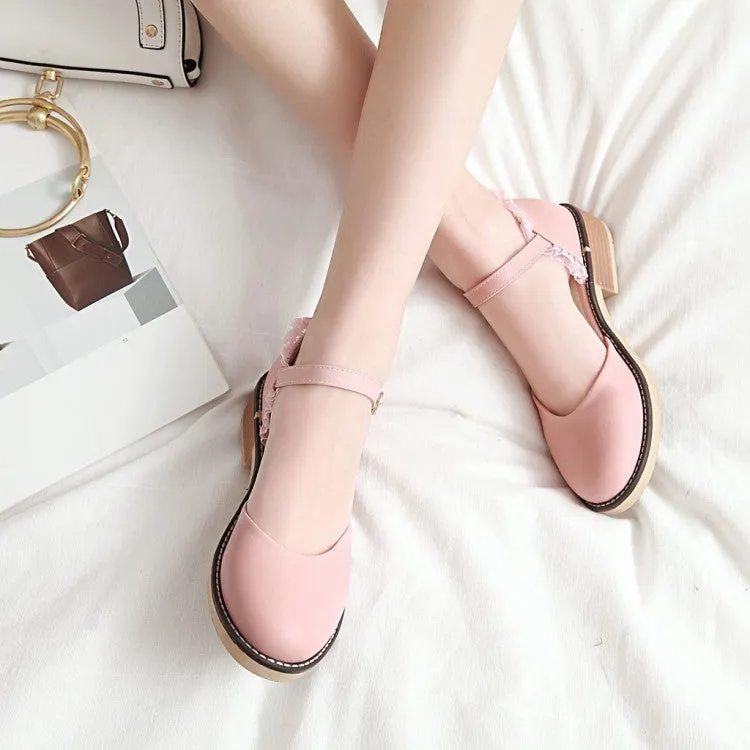 Sandals Under Women's Round Toe Hollow Out Lace Ankle Strap Block Heel Sandals