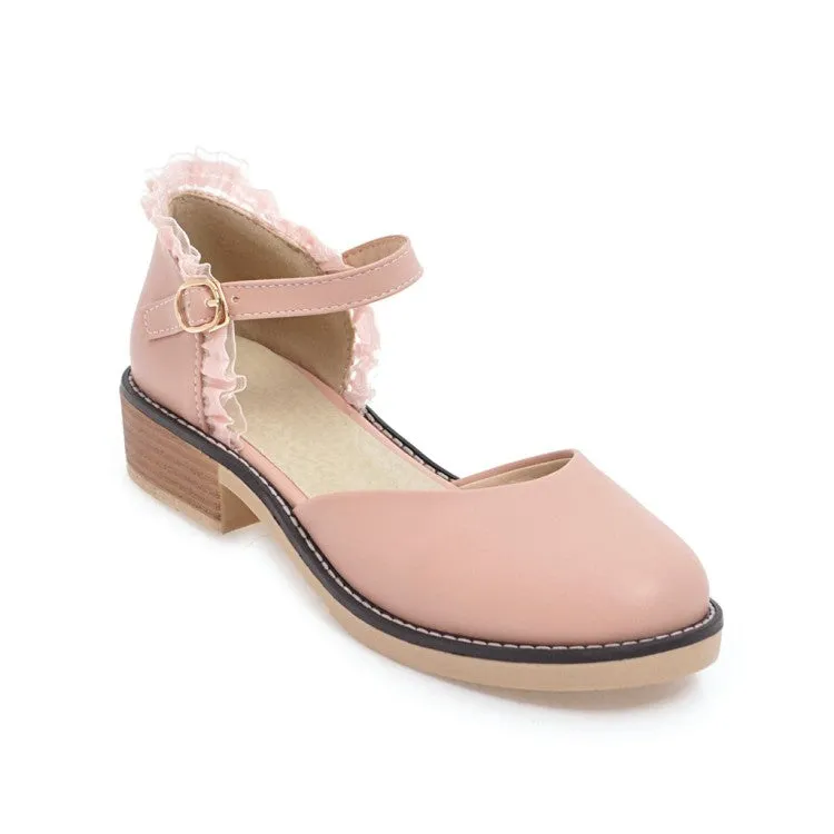 Rockstud Flat Sandals Women's Round Toe Hollow Out Lace Ankle Strap Block Heel Sandals