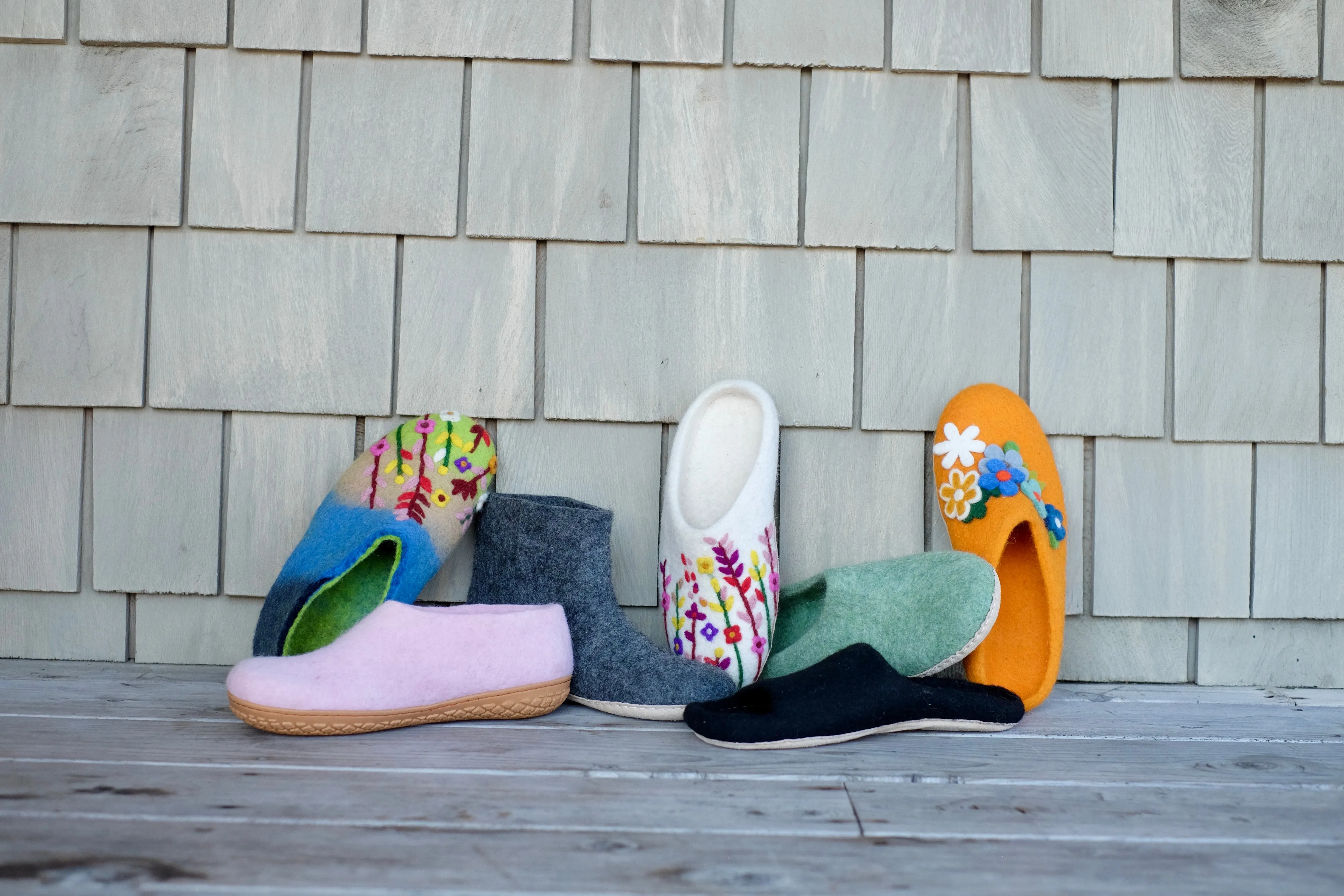 Flower Garden Organic Merino Wool Slippers | Eco-Friendly Floral Design, Rubber or Leather Sole, Cozy Comfort Luxury Women Gift, Wildflowers Sock Monkey Slippers