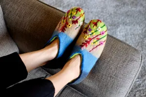 Hot Topic Slippers Flower Garden Organic Merino Wool Slippers | Eco-Friendly Floral Design, Rubber or Leather Sole, Cozy Comfort Luxury Women Gift, Wildflowers