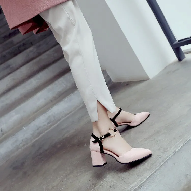 Women's Solid Color Buckle Hollow Out Ankle Strap Block Heel Sandals Five Below Sandals