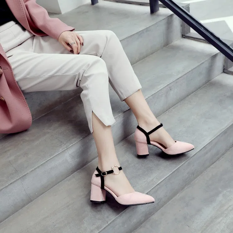 Women's Solid Color Buckle Hollow Out Ankle Strap Block Heel Sandals Sandals With Heels