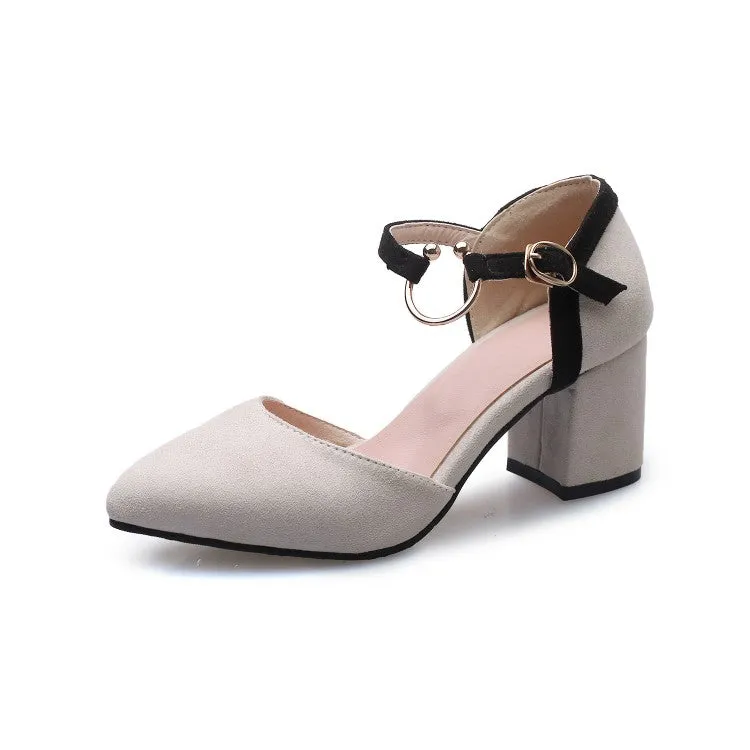 Ankle Tie Sandals Women's Solid Color Buckle Hollow Out Ankle Strap Block Heel Sandals